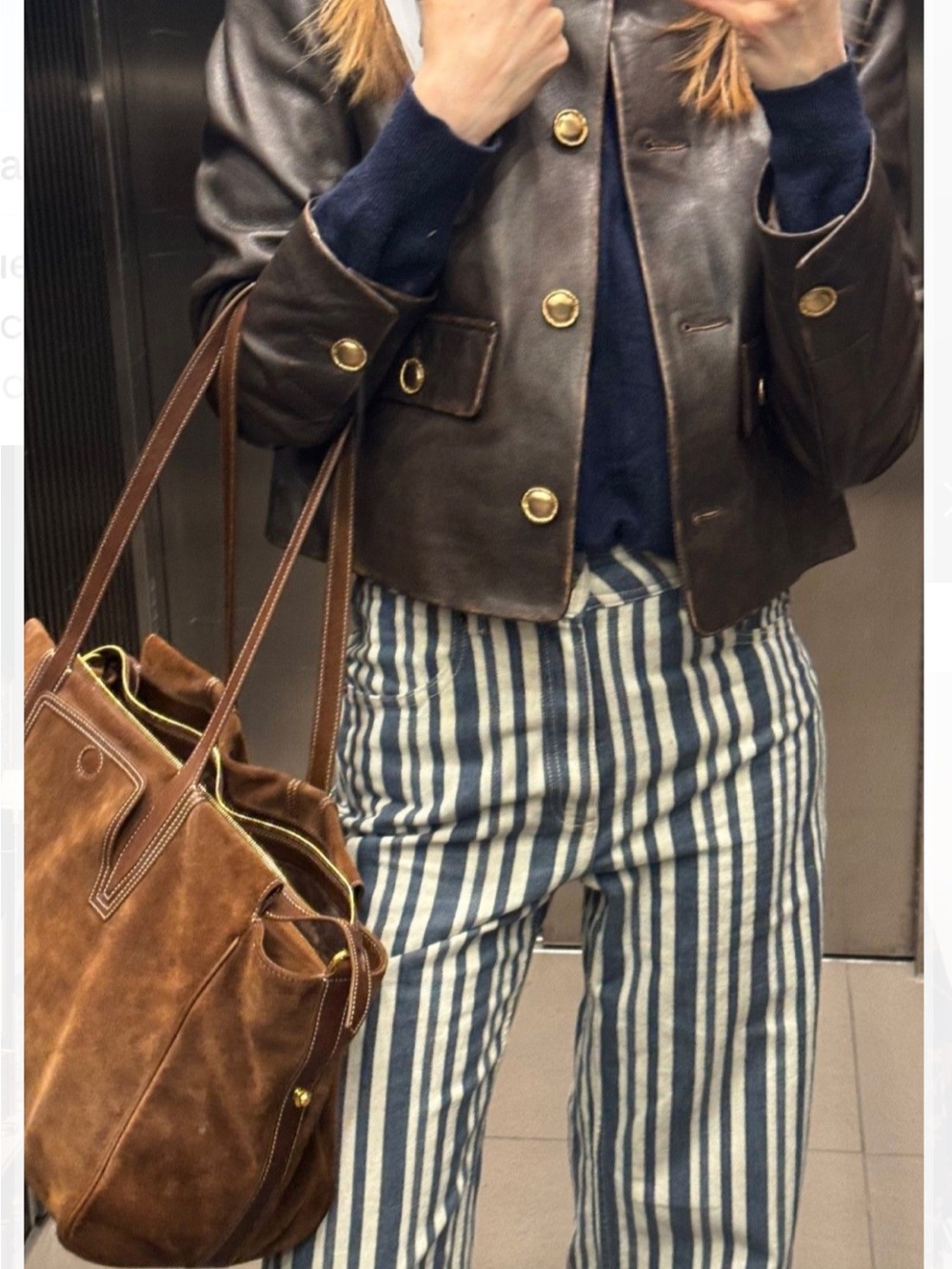 High-Rise Navy and White Striped Women’s Jeans